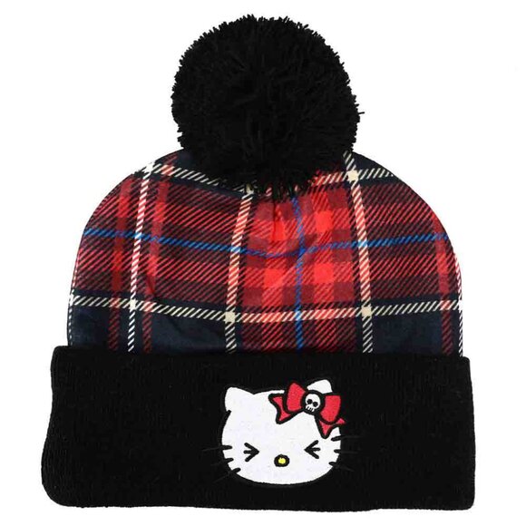 Hello Kitty Punk Magic Jacquard Plaid Crown Embroidered Cuffed Knitted Beanie - Picture 1 of 5